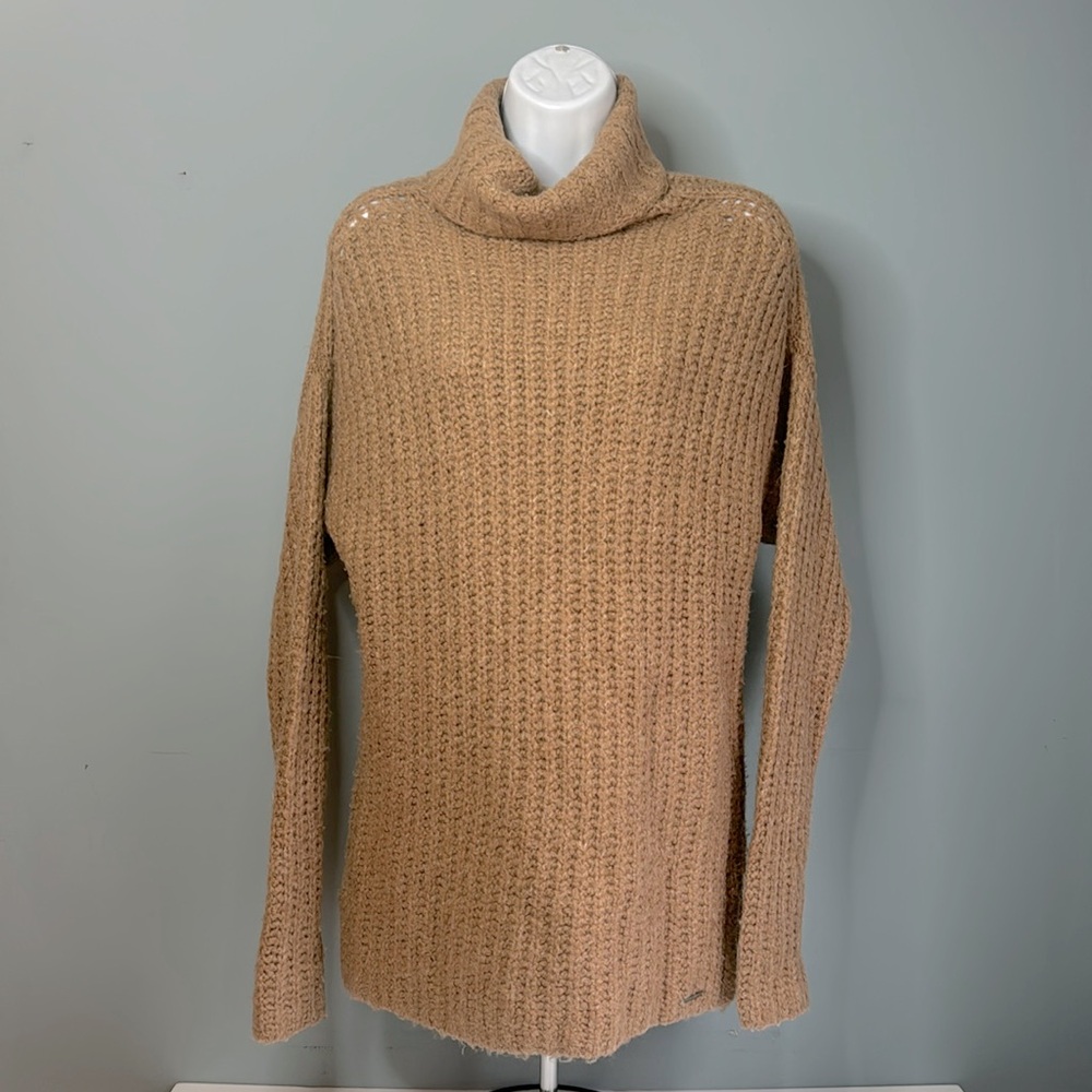 Abercrombie Fitch Women’s Sweater Beige Waffle Knit cowl Turtleneck S